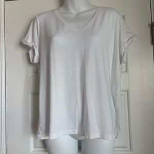 Max Studio white V-Neck Short Sleeve Women's Top